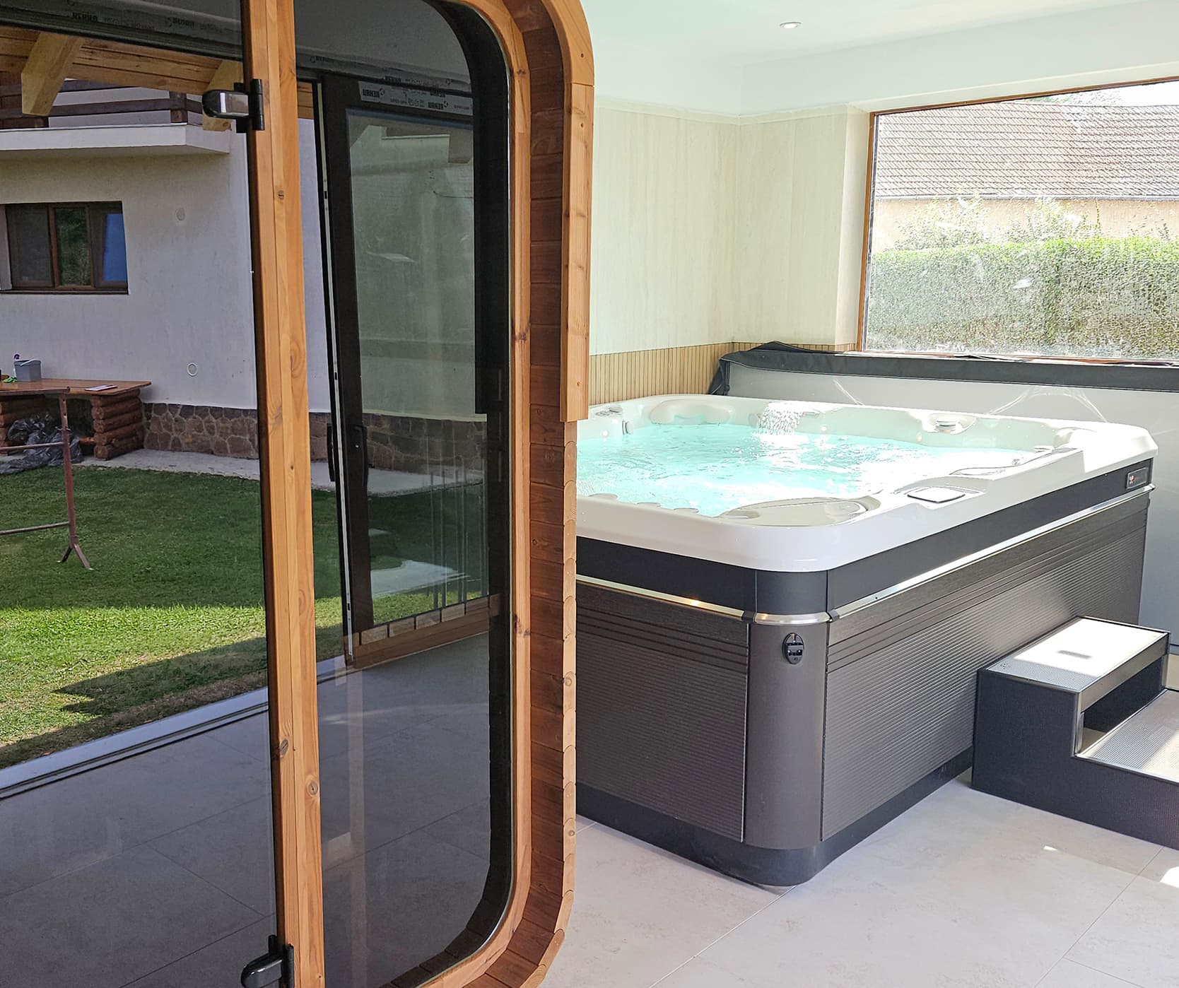 Cadă cu hidromasaj Caldera Spas® Geneva și Saună Finlandeză Auroom® Sola 210 -  Proiect Hidrostyle în Braşov